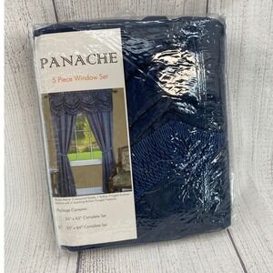 Panache 5 Piece Window Set Navy Blue 55x84 New Jacquard Austrian Valance Fringe